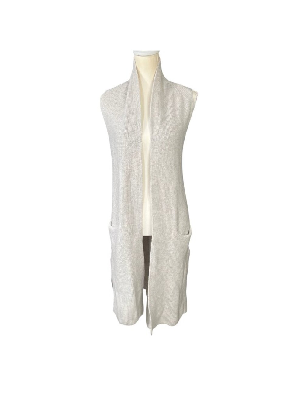 Wilfred Open Front Sleeveless Merino Wool Ribbed Cardigan Sweater Vest Grey Sz S